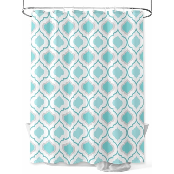 Teal Blue Cyan Shower Curtain, Morocco Geometric Abstract Waterproof Shower Curtain Set with 12 Hooks Lightweight Washable Fabric Shower Curtains for Bathroom 48x72 Inches