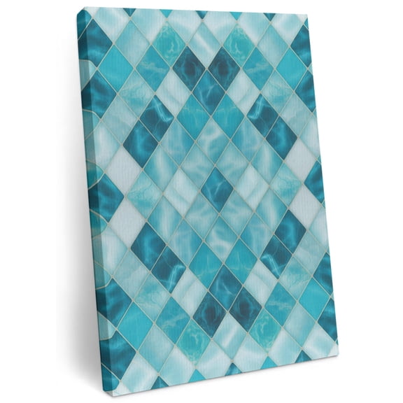 Teal Blue Diamond Canvas Wall Art for Living Room, Modern Geometric Lines Vintage Poster Print Painting for Desk Vanity Narrow Stair Wall Decoration Wall Pictures Prepare To Hang 8"x10"