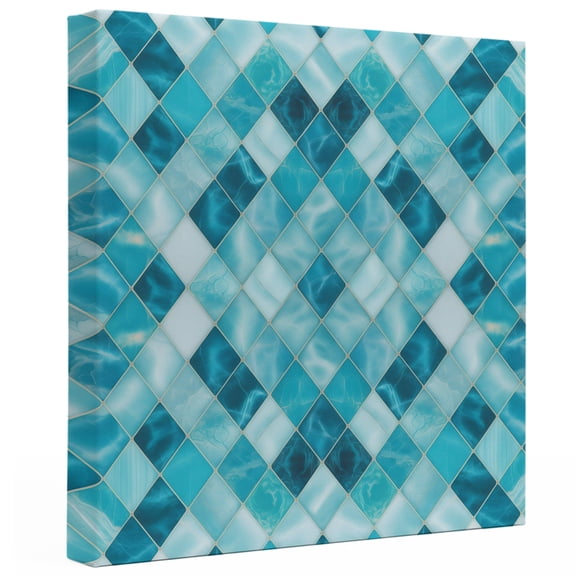 Teal Blue Diamond Canvas Wall Art for Living Room, Modern Geometric Lines Vintage Poster Print Painting for Study Lounge Office Home Decoration Wall Pictures Prepare To Hang 16"x16"