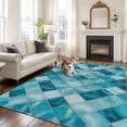thumbnail image 1 of Teal Blue Diamond Large Area Rugs 5x8 ft Modern Geometric Lines Vintage Washable Rug Non Slip Indoor Carpet Absorbent Floor Mat for Living Room Bedroom Dining Room, 1 of 9