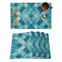 Teal Blue Diamond Placemats Set of 1 Modern Geometric Lines Vintage Heat Insulation Washable Place Mats, Rustic Non-Slip Table Mats for Dining Table Party Kitchen Decor,13x19 Inch