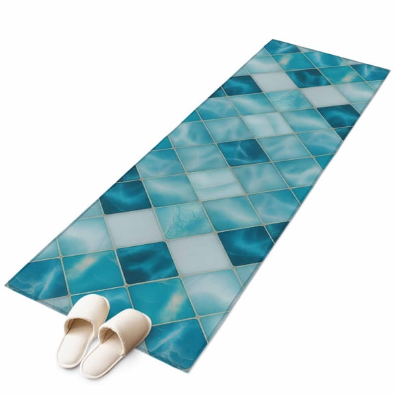 Teal Blue Diamond Washable Area Rug 2x6ft Modern Geometric Lines Vintage Soft Rectangle Rugs for Living Room, Non Slip Carpet for Bedroom Entryway Dining Room