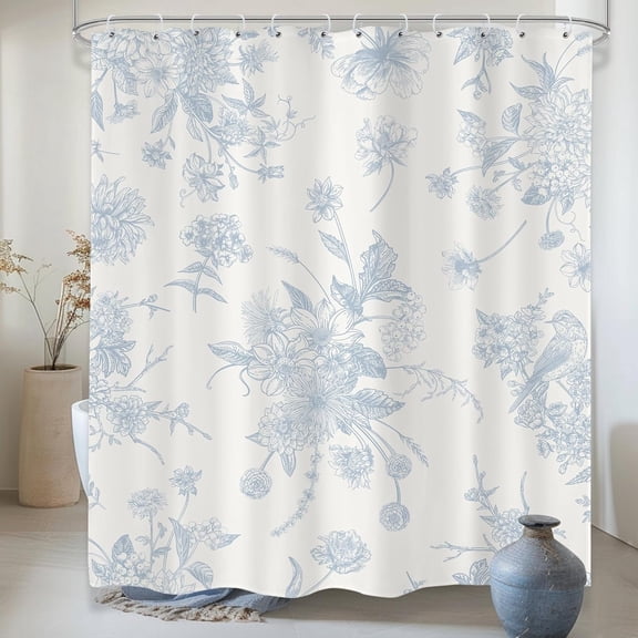 Teal Blue Dragonfly Wildflower Shower Curtain 60x72 Inches Flower Leaves Plant Botanical Insect Minimalist Simple Cloth Fabric Waterproof Polyester Bathroom Home Decor Set with Hooks