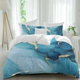 thumbnail image 1 of Teal Blue Duvet Cover Set Twin Size, Ombre Marble Stone Gold Cracks Modern Abstract Art 4 Piece Soft Microfiber Bedding Set with 1 Duvet Cover, 1 Flat Sheet, 2 Pillowcases, 1 of 9