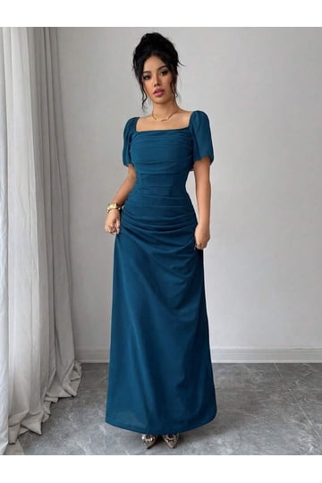 casual dark teal dress Dresses for Women and Girls Considering mixing and matching Long sleeve Size:Medium US 6/8 UK10/12 toned satin fabric and notes-pre-up-10/7/25