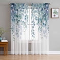 thumbnail image 1 of Teal Blue Eucalyptus Leaves Semi Sheer Curtains 84 Inch Length 2 Panels Set,Spring Floral Summer Botanical Sheer Kitchen Curtain Privacy Voile Window Curtain for Living Room Bedroom Rod Pocket Drapes, 1 of 7