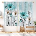 thumbnail image 1 of Teal Blue Farmhouse Floral Kitchen Curtains 27.5W X 39L Inch 2 Panels Rod Pocket Rustic Flower Vintage Country Turquoise Daisy Retro Small Short Cafe Tier Drapes Wooden Bathroom Home Decor, 1 of 6