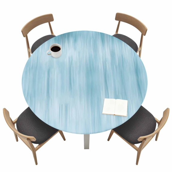 Teal Blue Fitted Tablecloth with Elastic Edged, Round Table Cloth for Dining Table, Modern Abstract Art Ombre Striped Waterproof Oil Proof Table Cover for Indoor Outdoor 55"-60"