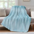 thumbnail image 1 of Teal Blue Fleece Throw Blanket for Couch, Modern Abstract Art Ombre Striped Microfiber Flannel Blanket for All Season, Lightweight Soft Throw Blankets for Gifts, Home Decor, 32"x47", 1 of 9