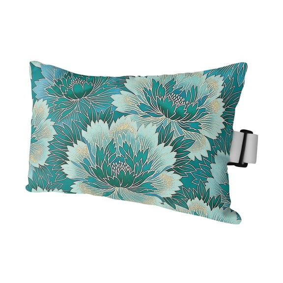 Teal Blue Floral Boho Outdoor Pillows for Chaise Lounge Chair Waterproof Lumbar Pillows with Insert&Adjustable Strap Beach Headrest Pillow Abstract Rustic Botanical Flowers Pool Pillow 12"x20"