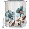 thumbnail image 1 of Teal Blue Floral Fabric Shower Curtain Vintage Flower Leaves Washable Shower Curtains for Bathroom, Waterproof Bath Curtain with Hooks Home Decor 72x72in, 1 of 8