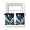thumbnail image 1 of Teal Blue Geometric Tier Curtains 24 Inch Length,Sheer Curtains for Bedroom Living Room Window Abstract Sky Stars Moon Mountains Short Kitchen Curtains Drapes for Small Half Window 27.5"x24" 2 Panels, 1 of 7