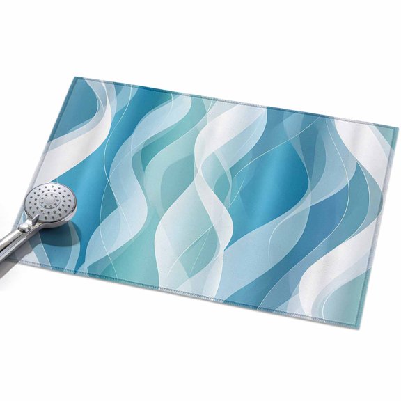 Teal Blue Gradient 2x3ft Non Slip Area Rug Abstract White Watercolor Wave Lines Retro Washable&nbsp;Soft Area Rugs for Living Room, Indoor&nbsp;Circle Carpet for Bedroom Dining Room Kitchen