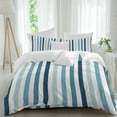 thumbnail image 1 of Teal Blue Gradient Stripes Duvet Cover Set Queen Size, Minimalist Abstract Vertical Striped 4 Piece Soft Microfiber Bedding Set with 1 Duvet Cover, 1 Flat Sheet, 2 Pillowcases, 1 of 9