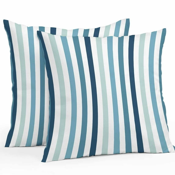 Teal Blue Gradient Stripes Outdoor Pillow Covers Set of 2 Minimalist Abstract Vertical Striped Waterproof Throw Pillow Case Decorative Square Cushion Cover for Patio Couch Garden Balcony, 26"x26"