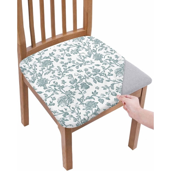 Teal Blue Green Chair Seat Covers for Dining Room Stretch Chair Seat Covers Set of 2, Vintage Farmhouse Boho Flower Leaf Chair Seat Protector Cushion Slipcovers for Kitchen Restaurant Office