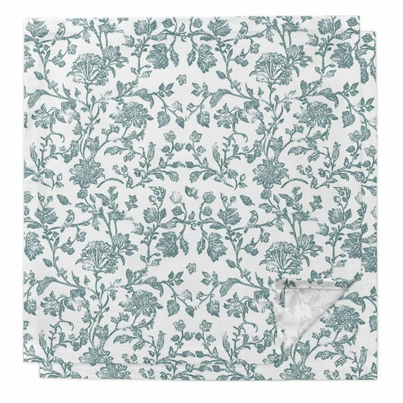 Teal Blue Green Cloth Napkins Washable Set of 2, Vintage Farmhouse Boho Flower Leaf Reusable Dinner Table Napkins Cloth Bulk for Weddings Kitchen Restaurants Hotel Events Parties 20 x 20 Inch