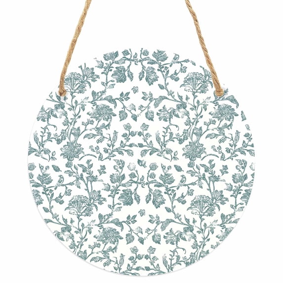 Teal Blue Green Round Front Door Welcome Sign, 7.8 Inch Wall Hanging Decor for Indoor Outdoor, Vintage Farmhouse Boho Flower Leaf Home Porch Hanger Decorations for Holiday Gift