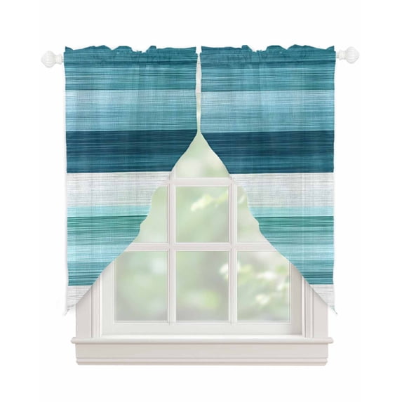 Teal Blue Green Swag Valances for Windows, Modern Ombre Minimalism Abstract Stripes Rod Pocket Sheer Valances for Windows, Swag Toppers Light Filtering for Kitchen Living Room 2 Panels 36''x63''