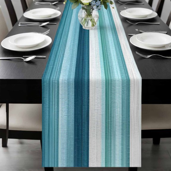 Teal Blue Green Table Runner 72 Inches Long, Modern Ombre Minimalism Abstract Stripes Kitchen Coffee Dining Table Decoration for Home Party Birthday Wedding Home Decor 18x72 Inches