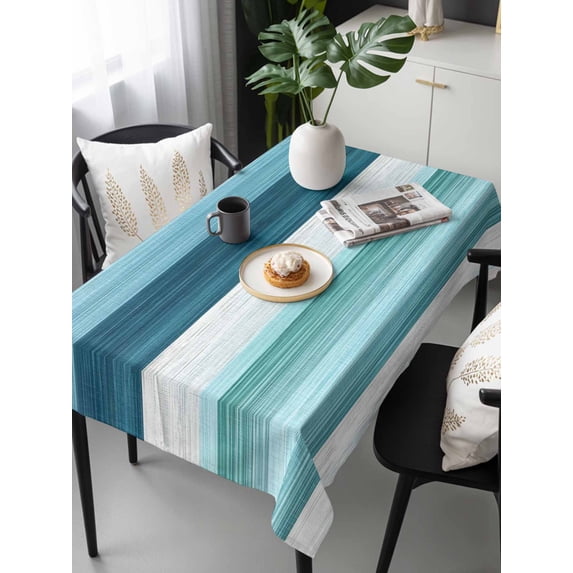 Teal Blue Green Tablecloth Rectangle Table Cloth 60x120, Waterproof Tablecloth Outdoor Table Cloth, Modern Ombre Minimalism Abstract Stripes Washable Table Cover for Kitchen Dinning Party