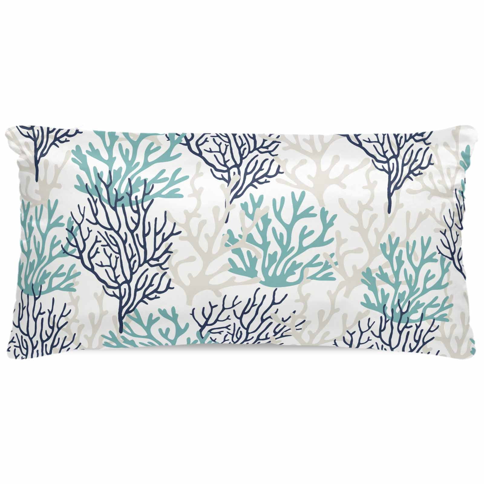 Teal Blue Grey Coral Coastal Pillow Cases Cal King Size, Smooth Satin Pillowcase for Hair and Skin, Summer Beach Seaside Nautical Decorative Cooling Bed Pillow Covers with Zipper, 20x40 Inches