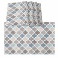 thumbnail image 1 of Teal Blue Grey Geometric Morocco Abstract Art Burlap Kitchen Place Mats Waterproof Cloth Table Mats, Indoor Outdoor Placemats Easy Clean Dinner Decor, 1 of 8