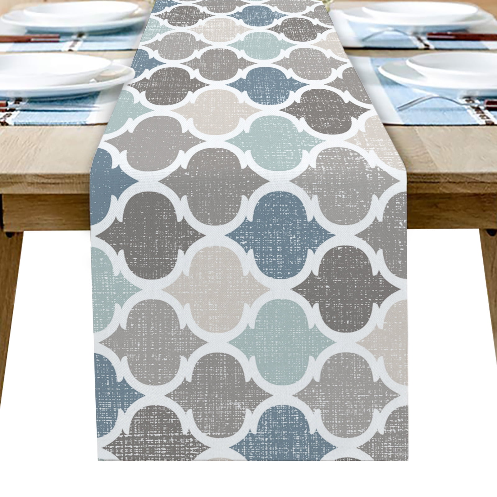 Aaira Grey Table Runner With Geometric Patterns main image 0