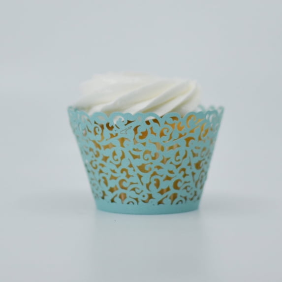 Teal Blue Lace Cupcake Wrappers (25pcs, Standard Size) Grease Resistant Cake Liners for Baking, Caking and Crafting by Bakell