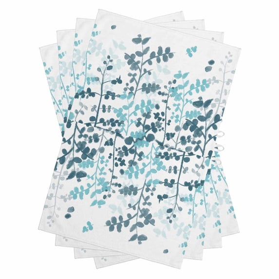 Teal Blue Leaves Kitchen Towels Set of 4, Water Absorbent Dish Towel, Summer Botanical Decorative Hand Towels - Quick Drying Cloth for Cooking Baking, 18x28 Inch