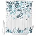 thumbnail image 1 of Teal Blue Leaves Shower Curtain Set - Small 36" x 72" Washable Bathtub Curtain with 12 Hooks, Summer Botanical Waterproof Fabric Stall Shower Curtains for Bathroom/Bathtub Décor, 1 of 6