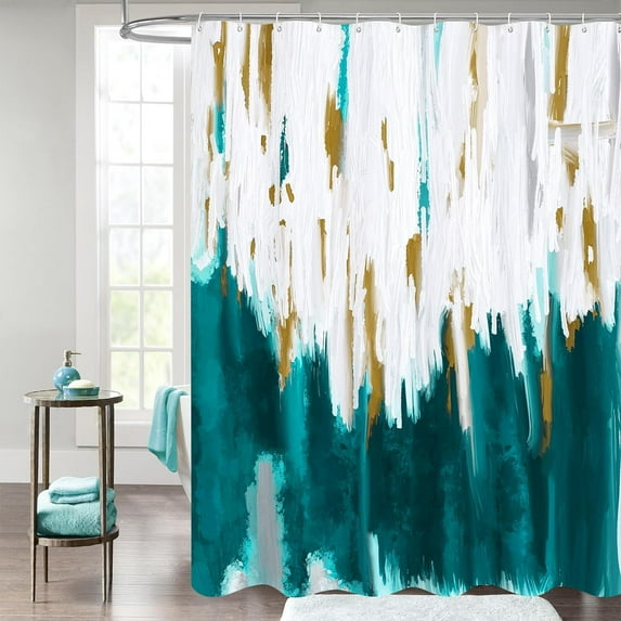 Teal Blue Long Shower Curtain 72 x 78, Abstract 78 inch Long Fabric Shower Curtain for Chic Vintage Bathroom Decor, Graffiti Oil Painting Ombre Shower Curtains 78 inch