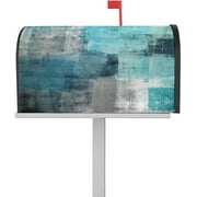 Teal Blue Mailbox Cover Magnetic Turquoise Grey Abstract Graffiti Painting Rustic Vintage Mailbox Accessories Polyester Post Box Cover for Farmhouse Yard Garden Home Decor Standard Size 21 X 18in