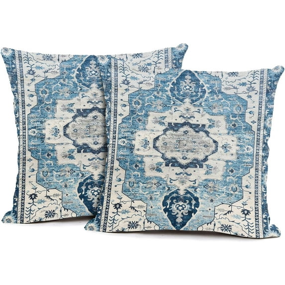 Teal Blue Mandala Boho Throw Pillow Covers Set of 2 Linen Decorative Throw Pillow Case Cushion Cover Pillowcases for Home Decor Sofa Living Room Bed Couch Car 18x18 in