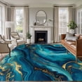 thumbnail image 1 of Teal Blue Marble Area Rug 6x9 FT, Non Slip Living Room Throw Carpet, Ink Painting Modern Abstract Yellow Washable Soft Large Floor Carpet Non-Shedding Rug for Bedroom Dining Room Play Room, 1 of 9