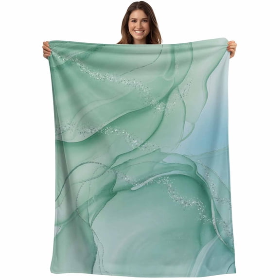 Teal Blue Marble Blanket Soft Cozy Warm Throw Blanket for Couch, Plush Fuzzy Flannel Fleece Blankets for Sofa, Abstract Art Turquoise Marble Flow Bed Blankets Lightweight Gifts for Women, 40"x50"