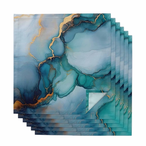 Teal Blue Marble Cloth Napkins, Abstract Artwork Aesthetic Washable and Reusable Dinner Napkins Set of 6, Table Napkin for Kitchen Party Birthday Wedding Hotel Housewarming 20"x20"