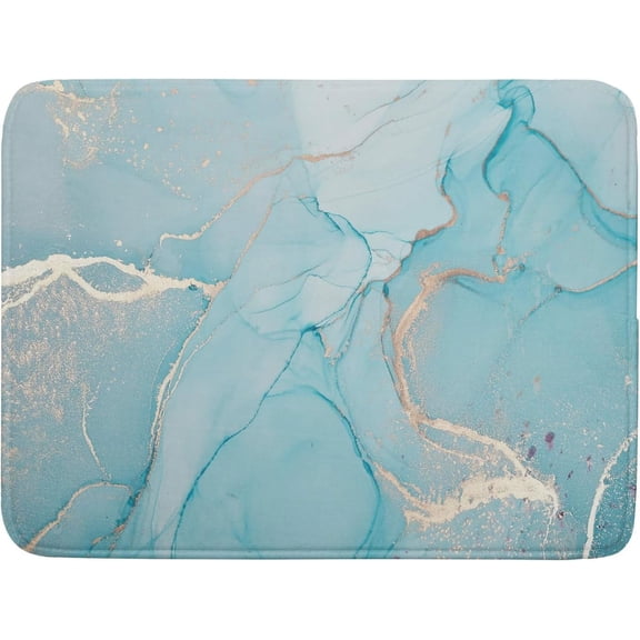 Teal Blue Marble Dish Drying Mat for Kitchen Counter Decor 18x24 Inch Absorbent Reversible Microfiber Turquoise Gold Dish Drying Pad Green Dish Drainer Rack Mats for Coffee Bar