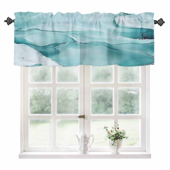 Teal Blue Marble Kitchen Valances for Windows 60x18 Inch Kitchen Curtains Valances Rod Pocket Marble Crack Lines Modern Art Bathroom Window Valances for Window Treatment Decor
