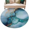 thumbnail image 1 of Teal Blue Marble Large Area Rugs for Bedroom Living Room, Soft Non Slip Carpet Bedside Rug, Abstract Artwork Aesthetic Round Floor Cover Kitchen Accent Rug 5' for Dining Room/Office, 1 of 9