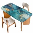 thumbnail image 1 of Teal Blue Marble Table Cloths for 6 Foot Rectangle Tables, Modern Abstract Texture Art Ombre Patio Waterproof Elastic Fitted Tablecloths, Washable Rectangular Table Cover for Camping, 1 of 8