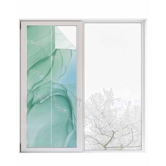 Teal Blue Marble Window Privacy Film Stained Glass Window Film Decorative Windows Cover Static Windows Cling for Glass Door Abstract Art Turquoise Marble Stickers for Bathroom 23.6"x59"