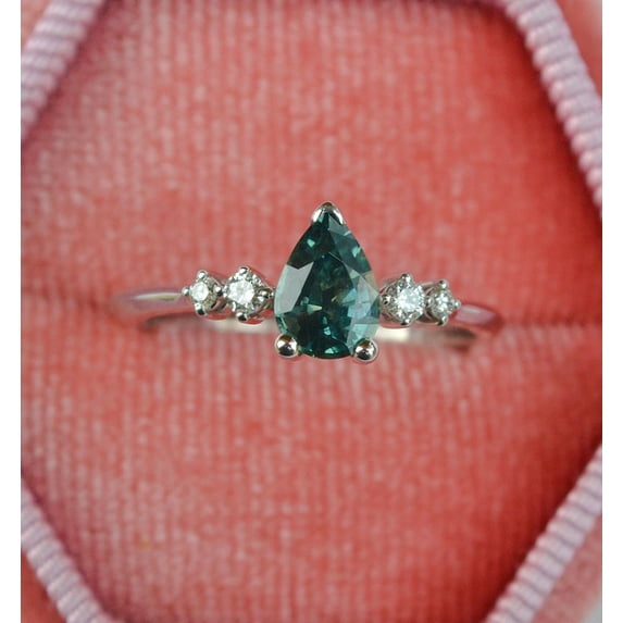 Teal Blue Montana Sapphire Ring Montana Sapphire Engagement Ring,Montana Sapphire Pear Shape,Teal Sapphire Ring,Teal Green Sapphire