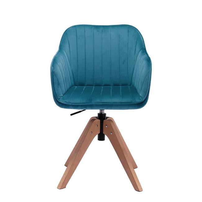 Teal, Blue & Natural Tufted Velvet & Wood Dining Arm Chairs