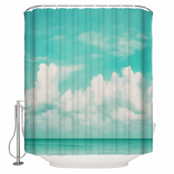 Teal Blue Ocean Sky Shower Curtains for Bathroom Waterproof Fabric Bath Curtains Decor Bath Tub Curtain Summer Clouds Landscape Decorative Shower Curtain Sets with 12 Hooks, 72x72 Inch