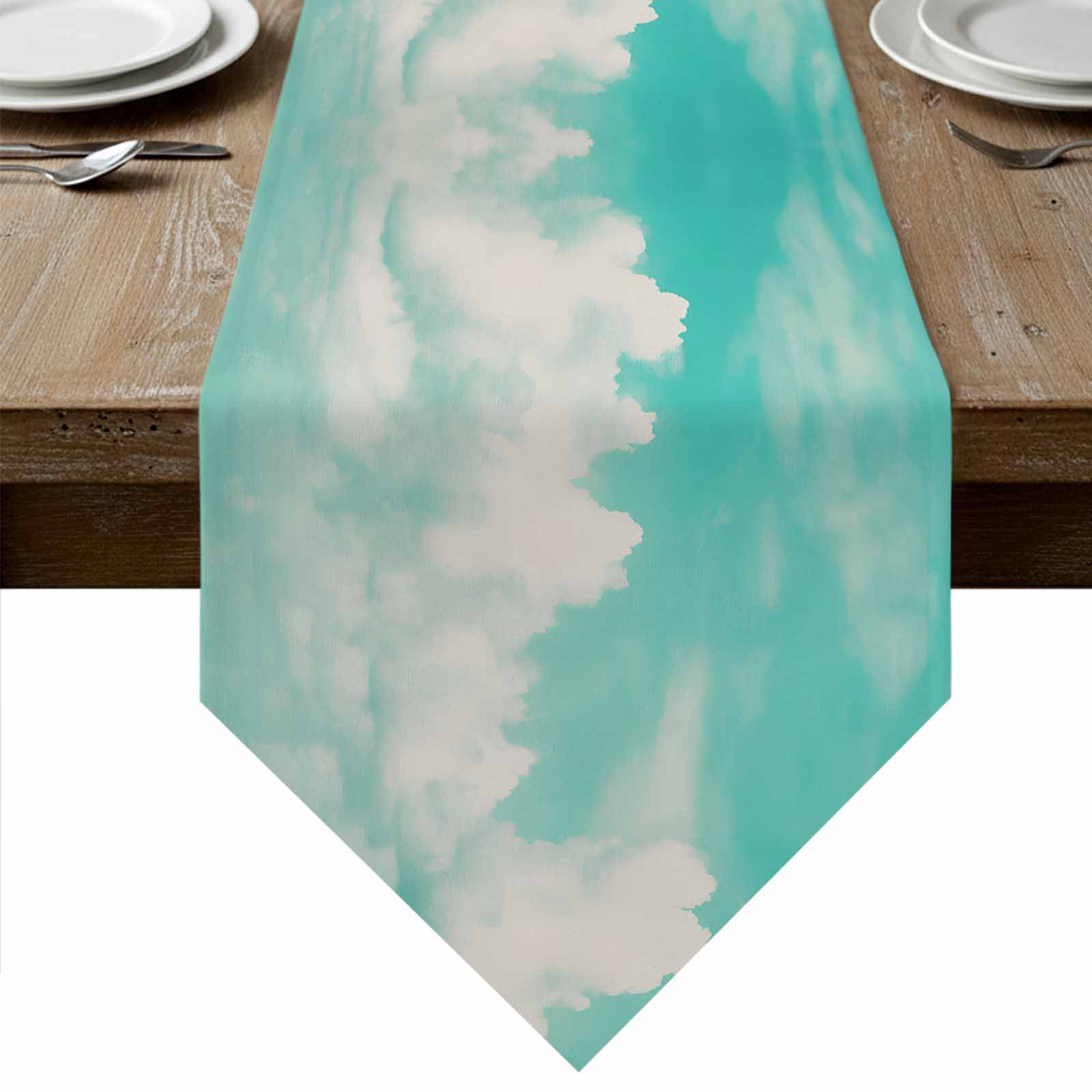 Teal Blue Ocean Sky Table Runner Linen Burlap Table Runner 90 Inches ...