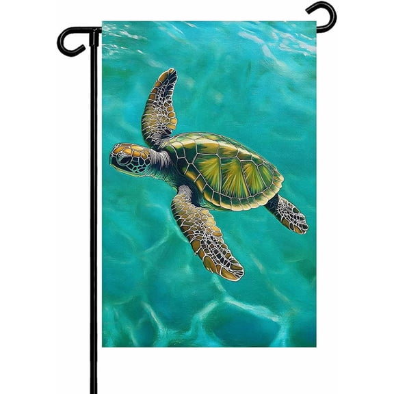 Teal Blue Ocean Wave Sea Turtle Garden Flags 12x18 Inch Double Sided Welcome Yard Flags for Outdoor Decor Retro Underwater World Yard Outside Seasonal Decoration