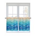 thumbnail image 1 of Teal Blue Ombre 2 Panel Kitchen Curtains for Small Windows, Summer Beach Abstract Ocean Wave Bathroom Tier Curtain, Short Window Treatment for Bedroom/Living Room 55"x36", 1 of 6