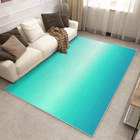 Teal Blue Ombre Area Rug, Modern Gradient Fade Design Indoor Carpet, Washable Non Slip Low Pile Soft Thin Rug for Living Room Bedroom Home Decor Mat 2x3ft
