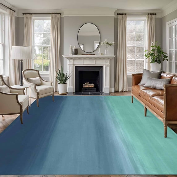 Teal Blue Ombre Area Rugs 5'x7', Washable Small Throw Rugs for Laundry Room Playroom, Modern Abstract Art Texture Indoor Outdoor Rug Non-Slip Low Pile Carpet Runner Reversible Floor Mats